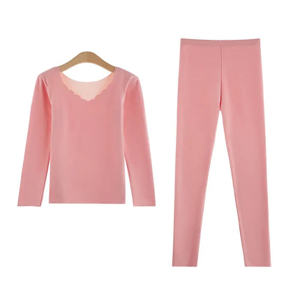 Velvet Long Johns Solid Thermal Underwear Sets Winter Women Clothes Warm Lingerie Long Sleeve Trousers 2 Pieces Thermal Pants