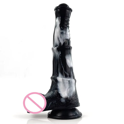 FAAK Colorful Silicone Ribbed Fantasy Horse Knot Dildo with Suction Cup Anal Sex Toys Soft Girthy Huge Fake Penis for Women