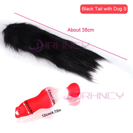Dog Dildo With 35/65/95cm Fox Tail Silicone Butt Plug Cosplay Adult Sex Games Long Anal Plug Tail Animal Dildos for Women Penis