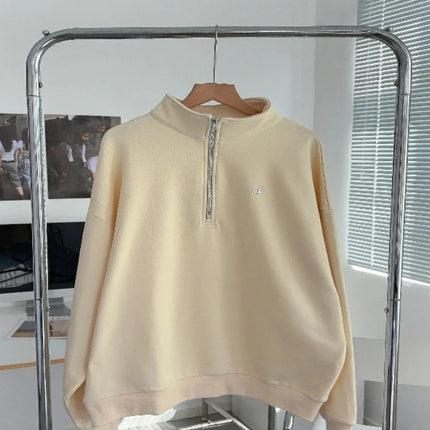 Loose Casual Zipper Sports Sweatshirts Solid Grey Cotton Long Sleeved Pullover Women Autumn and Winter Stand-up Collar Hoodie
