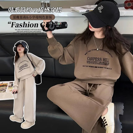 2025 fashion autumn winter spring kid Girls Clothes Suit Child letter sweatshirt t-shirt + loose pant Tracksuit 4 8 10 12 year