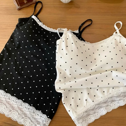 Sweet Sle Lace Polka Dot Svel Tank Top Padded Inner Wear Outerwear for Spring Summer Travel Outfit Casual Women's Vest