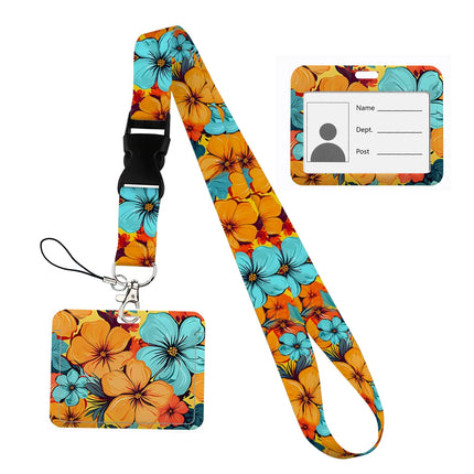 Flower design Lanyard Business Credit horizontal Card Holder Neck Strap Keychain Hang Rope ID Badge Holder Lariat Lasso