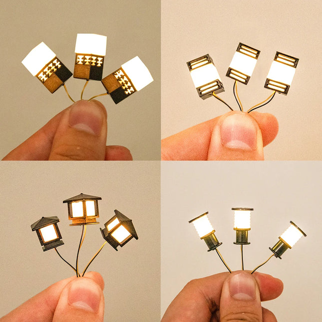 3PCS Miniature Lawn Lamp Model 3V Many Style LED Light For DIY Railway Train/Garden Grass Lights/Dollhouse/Street Scene Decor