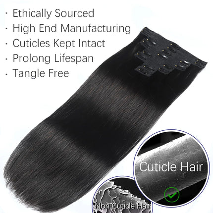 Straight Clip In Human Hair Extensions Natural black 100% Human Hair Set with 18Clips Double Weft Hair Extension for Woman