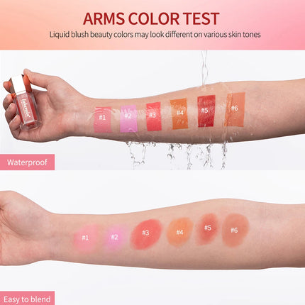 6 Colour Matte Liquid Blush Easy to apply long lasting waterproof blush sponge brush head Eyes lips Makeup Blush Cosmetics