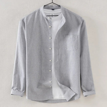 2025 Cotton Stand-up Neck Oxford Spinning Anti-wrinkle Casual  Spring  Autumn New Men's Shirt Jackets  Long Sleeve Shirt Men's