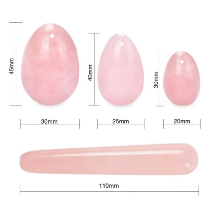 Pure Natural Rose Quartz Yoni Egg Vaginal Muscles Tightening Ball Women Kegel Exerciser Pink Crystal Egg Massage Ball and Wand