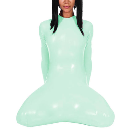 Fetish Long Sleeve Glossy PVC Bondage Bodysuit Mock Neck Wetlook Vinyl Leather Bodycon Romper for Cosplay Outfits Exotic Teddies