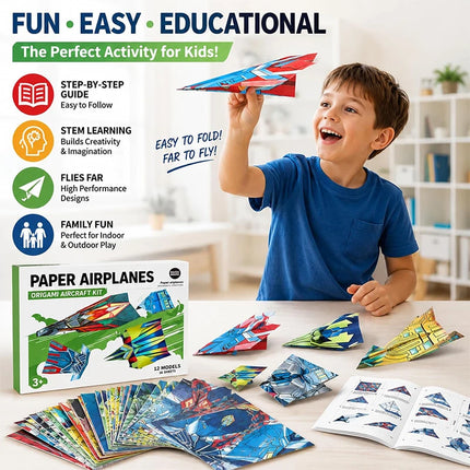 Paper Airplane Origami Kit for Kids Boys 12 Design Origami Paper Plane Kits Crafts Activities Airplane Toys Gifts Origami Book
