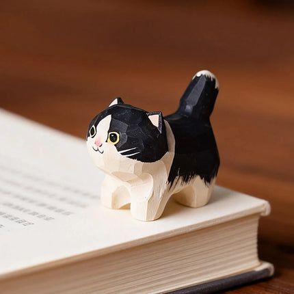 Cute Golden gradient Cat Figurine Decorative Wooden Ornament Miniature Kitten Home Bedroom Office Desk Decoration Gift Statue