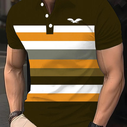 2026 Summer Men's Polo Shirt with Stripes Print Breathable Lightweight Casual Sporty Outdoor Men's Clothing