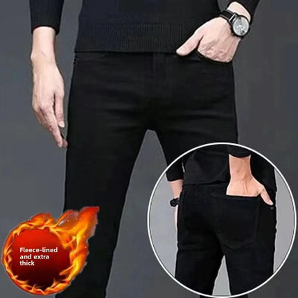 Denim Winter Velvet Thickened Slim-fitting Small Feet Elastic Casual Warm Men's Pants Cotton Trousers Jeans for Men Streetwear