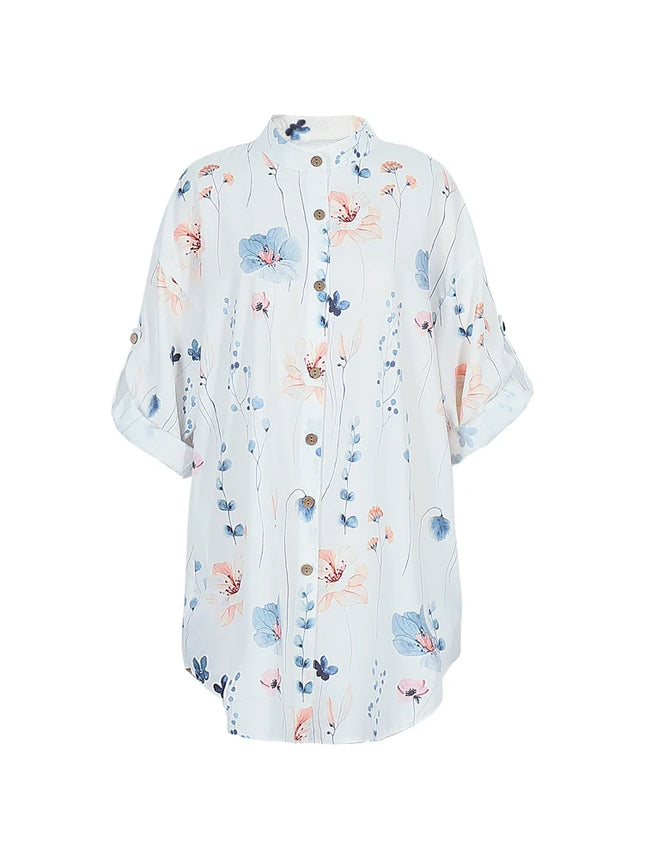 Plus Size Summer Women's Shirt V-neck Random Print Single Row Button Fashion Casual Loose Polyester Home Office Holiday