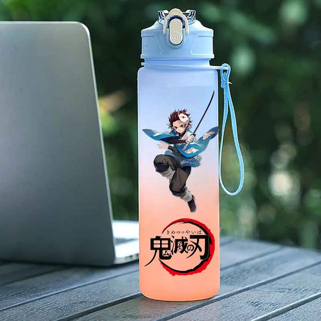 Demon Slayer  Straw Cup 750ML Children's Large Capacity Portable Kamado Nezuko Sports Plastic Bottle Anime Gradient Drinking