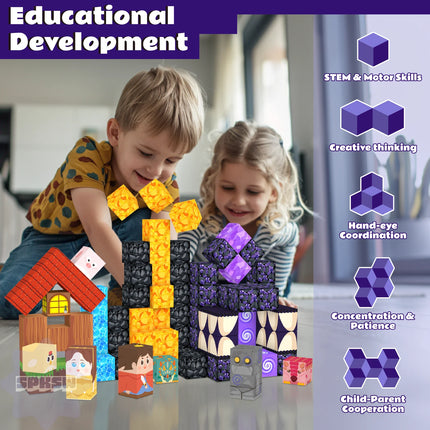 FUNXINEE NEW Magnetic Building Blocks, Forest Volcano Lava Game Scene, 3D STEM Construction Toy, Gift Box Educational Bricks