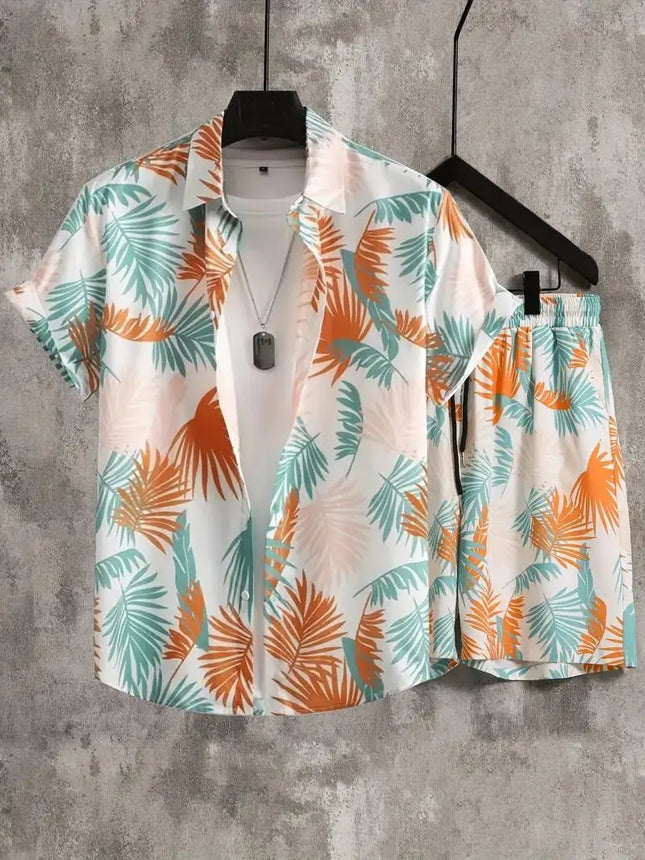 2025 Simple All-in-one Men's Shirt Set Coconut Tree Print 3D Printed Shirt And Shorts Set Summer Casual Vacation Hawaiian Shirt