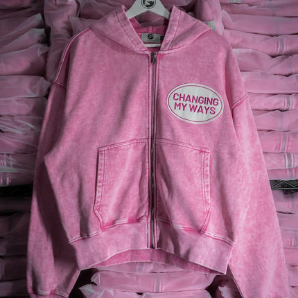Pink Womens Zip Up Hoodie Sweatshirt Stylish Letter Embroidery with Thick Long Sleeves Jacket Loose Winter Hoodies Streetwear
