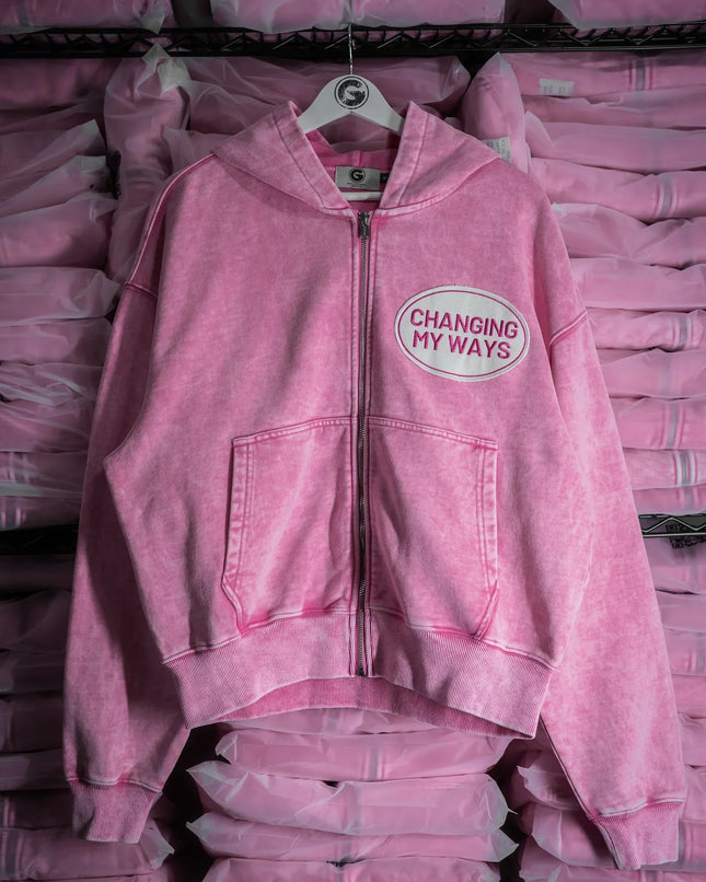 Pink Womens Zip Up Hoodie Sweatshirt Stylish Letter Embroidery with Thick Long Sleeves Jacket Loose Winter Hoodies Streetwear