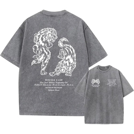 Men's Harajuku Casual Cotton Short Sleeve Washed T-Shirt Vintage Printed Street Hip Hop Retro Punk T Shirt Acid Wash TShirts top