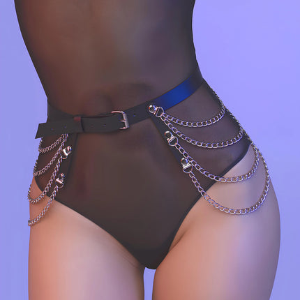Women Sexy Garter Belt Leather Chain Leg Harness Bondage Lingerie Thigh Garter Gothic Fetish Clothing Festival Rave Outfit