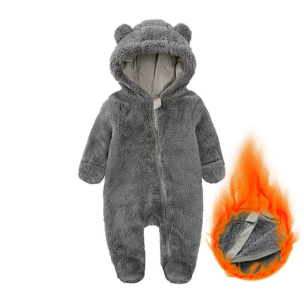2026 Winter Thicken Fleece Newborn Baby Romper Soild Cotton Hoodies Infant Girl Onesie Toddler Boy Jumpsuits Warm Casual Outfits