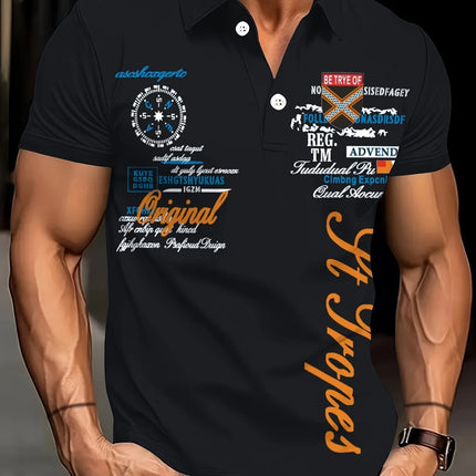 The 2025 summer new men's POLO shirt features a casual fashionable comfortable soft and breathable 3D letter pattern print