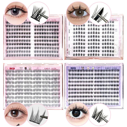 BQI Large-Capacity Glue-Free False Eyelashes Natural Curled Segmented Self-Adhesive Eyelashes No Glue Require Easy to Wear