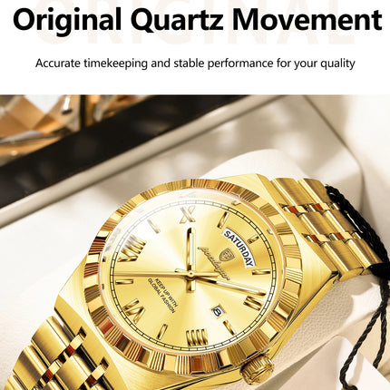 POEDAGAR Business Man Watch Week Date Waterproof Luminous Original Watches For Men Stainless Steel Men's Quartz Wristwatch Reloj