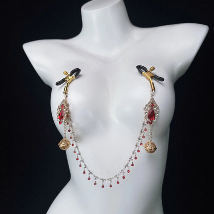 Sexy Ruby Bell Nipple Clip All-in-One Erotic Nipple Chains 5 Sizes of Butt Plugs Breast Stimulation Sexy Accessories SM Sex Toy