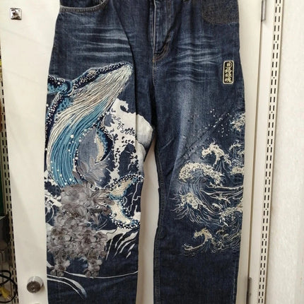 Vintage Japanese Selvedge Jeans Man Y2K High-end Brand Natural Indigo Dip Dyeing Harajuku Mopping Pants
