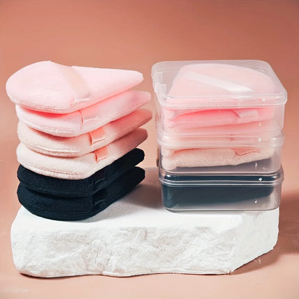 2/6Pcs Velour Puff & Fan Set w/Ergonomic Case | Hydrophilic Blenders for Cream/Powder | Multi-Color Travel Makeup Kit