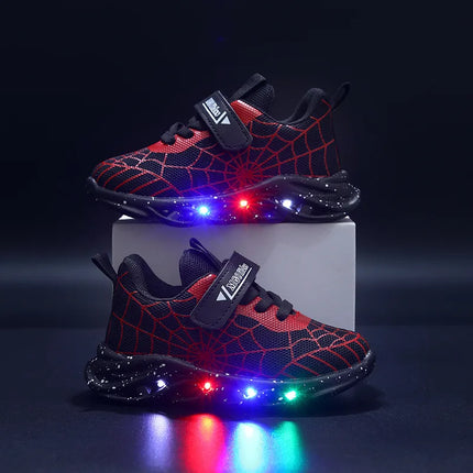 Spring Autumn Boys Spiderman Mesh Breathable Sport Shoes Disney LED Children's Sneakers Kids Casual Shoes Light Shoes for 0-6Y