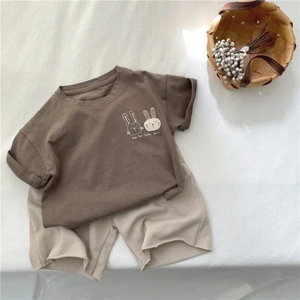 2025 Summer New Arrivals Children's short sleeve T-shirts Pure Cotton 2-7Y Cartoon Bunny T shirt Boys and Girls Loose casual Tops