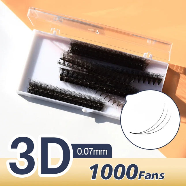 1000 Fans 3D -14D Premade Volume Lash Extension Fans Thin Pointy Base Sharp Slim Narrow Stem Russian Volume Eyelash Extension Fan