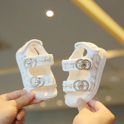 2025 Korean Style Sweet Style Sandals Summer Solid Color Girls Baby Sandals Open Toe Small PU Slipper Shoes Size 21-35