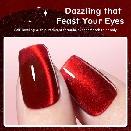 QAZIXU Red Cat Eye Nail Polish Gel Soak Off  UV LED Nail Magnetic Gel Polish Nail Art DlY For Salon & Home For Winter Christmas