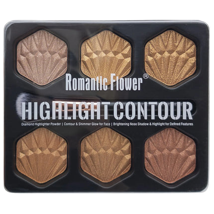6-Color Bronzed Fine Glitter Highlighter Palette - Eyeshadow Brush Included Contour Highlighter Sculpts Facial Bones