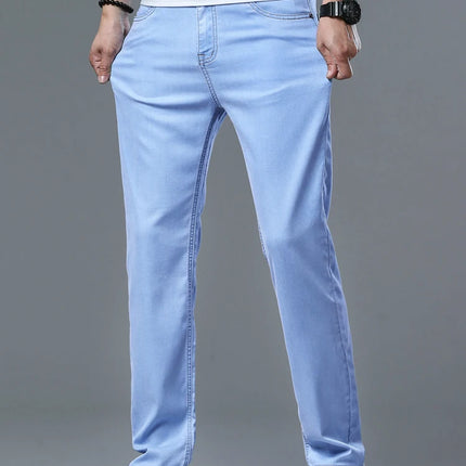 Lyocell Ice Silk Jeans Men's Comfortable Soft Cool Drape Casual Trousers Spring Summer Thin Korean Business Straight Denim Pants