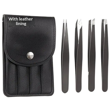 4Pcs Colorful Stainless Steel Tweezer Set For Women Men Eyebrows Eyelashes Grooming Precision Tweezers With Storage Bag