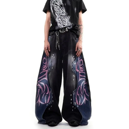 Men's Graffiti Color Collision Splicing Design Pants Summer Street Sweatpants Young Boys Bottom Male High Waist Y2k Trousers