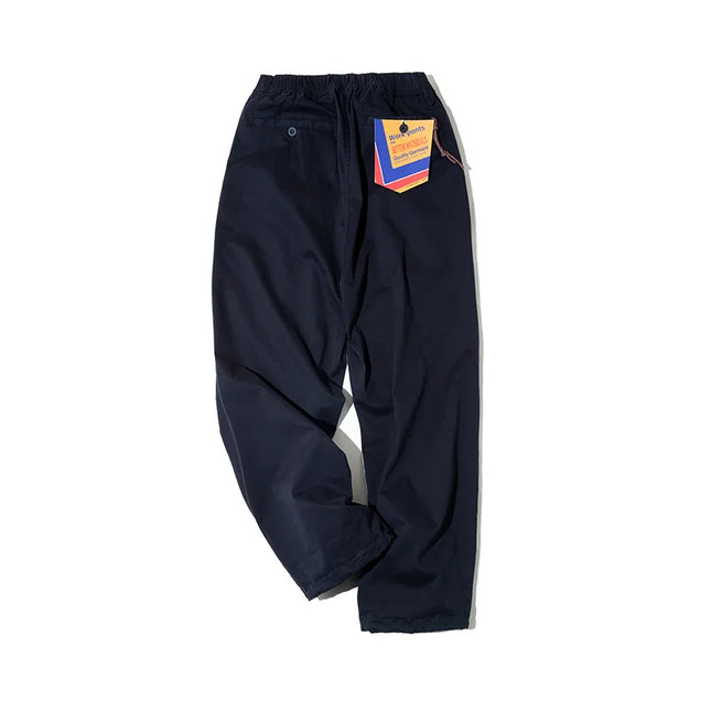 Maden Vintage Khaki Easy Pants Men's Casual Elastic Waist  Straight Trousers Skateboarding Jogger Ankle-tied Drawstring Pants