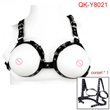 QKKQ Sexy Corset Erotic BDSM Bra With Nipple Clamp Adjustable Chest Bondage Bodice Breast Binder For Women Men Private Games