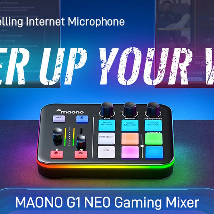 MAONO G1 NEO Gaming Audio Mixer,Streaming 4-Channel Custom Sound Effects RGB with XLR Microphone Interface,for GameVoice,Podcast