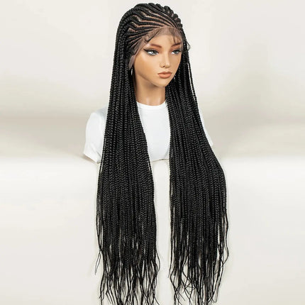Cornrow Synthetic Braiding Hair Wig With Baby Hair 36in Full Lace Box Braids Wigs Fits Black Women Cornrow Fully Braided Wig