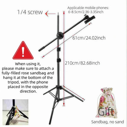 Adjustable 82.68inch Floor Stand Tripod for Phone, Detachable Overhead Stand for Live Streaming, Recording, Cooking, Painting, and Food Photography - No Batteries Required, Perfect for Christmas Gifts, Holiday Offices, Bedroo