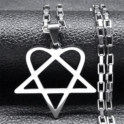 Hip Hop Rock Music Him Heartagram Star Heart Necklace for Women Men Stainless Steel Y2k Black Metal Band Goth Punk Chain Jewelry