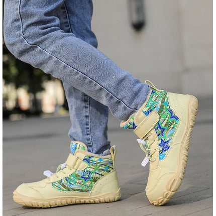 Waterproof Kids Barefoot Snow Boots 2025 New Wide Toe Winter Warm Fur Lined Shoes for Boys Girls Cold Weather Outdoor Sneakers