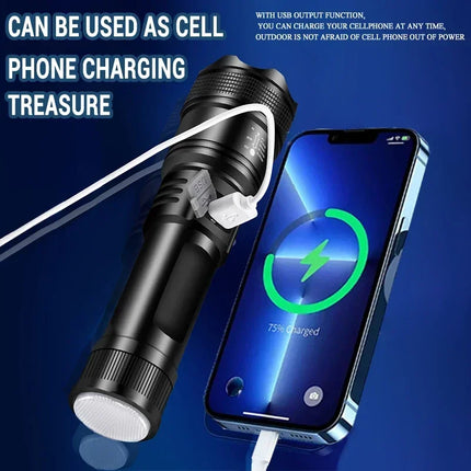 High Power LED Flashlight Long Range Tactical Torch Telescopic Zoom USB Rechargeable Portable Lamp For Outdoor Emergency Fishing