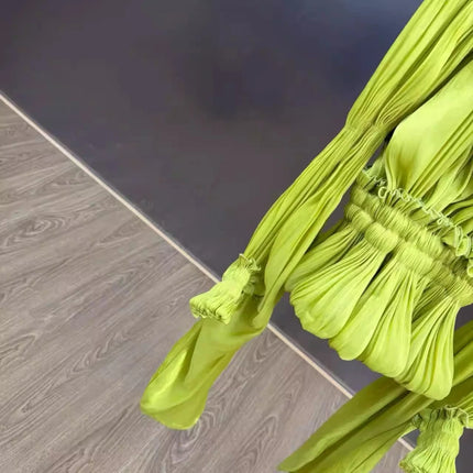 GALCAUR Solid Loose Spliced Folds Mini Dress for Women Slash Neck Long Sleeves Patchwork Elastic Waist Dresses Female Fashion